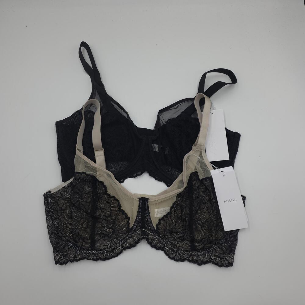 HSIA Bundle of Two Blossom Unlined Underwire Lace Bra Black Black Contrast 38DDD